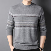 Mens Striped Crew Neck Pure Cashmere Sweater Cashmere Pullover
